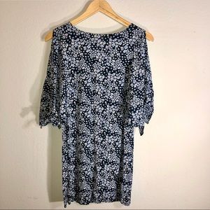 H&M Tie-Sleeve Floral-Print Navy Blue & Pink Shift Dress